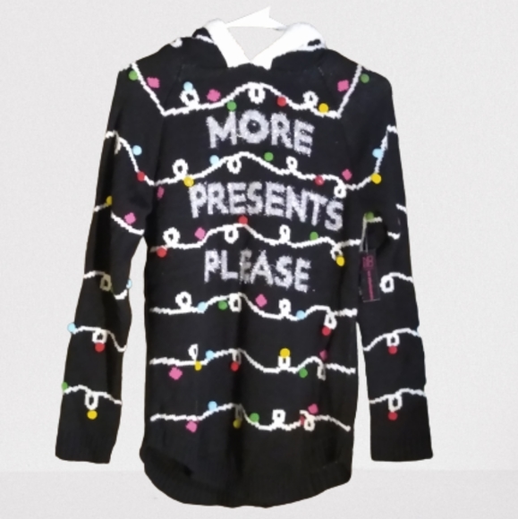 No Boundaries Christmas Sweater Hooded Lights More Presents Tinsel NWT Small - Picture 15 of 15